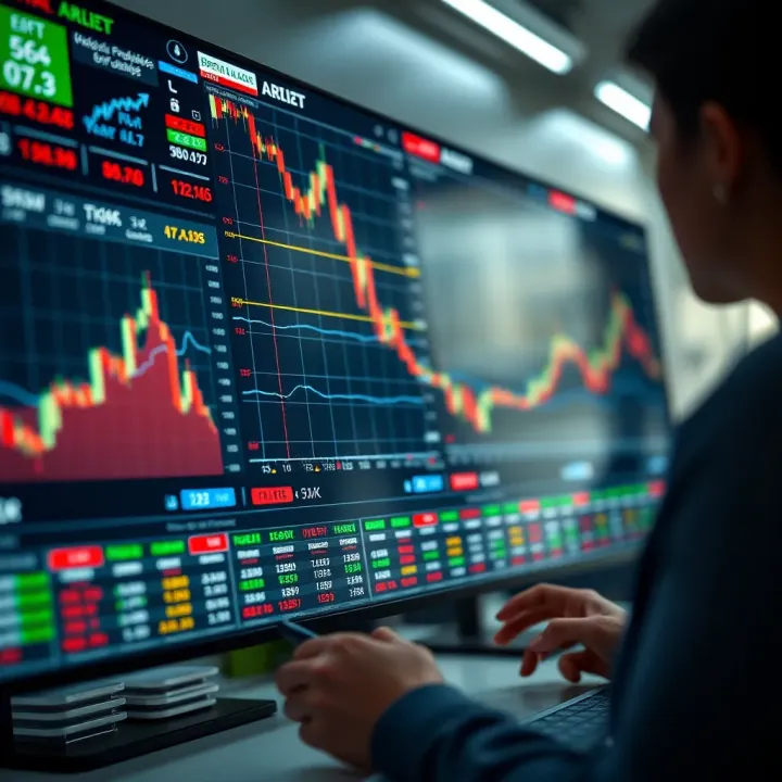 A digital trading platform displaying various stock charts and real-time data for day trading