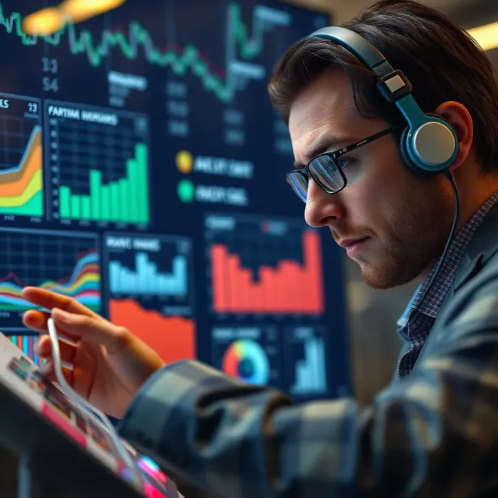 Businessperson examining data graphs and target audience segmentation
