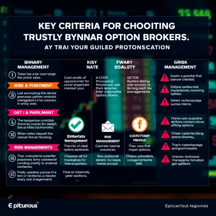 Criteria for Choosing Trustworthy Binary Options Brokers Graphic highlighting key criteria for selecting reliable binary options brokers, featuring checklists and risk management symbols