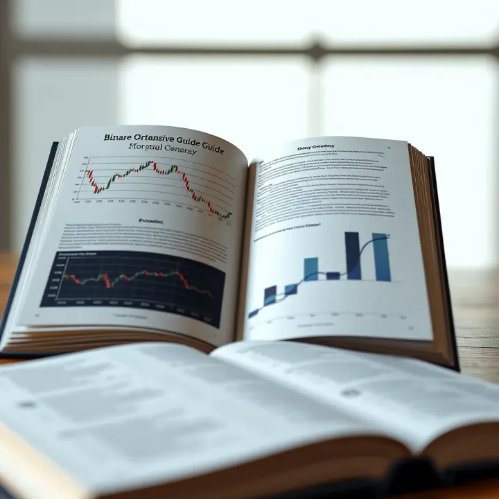Open book displaying charts and graphs related to binary options trading