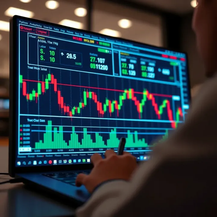 Illustration of binary options trading concepts with charts and digital interface