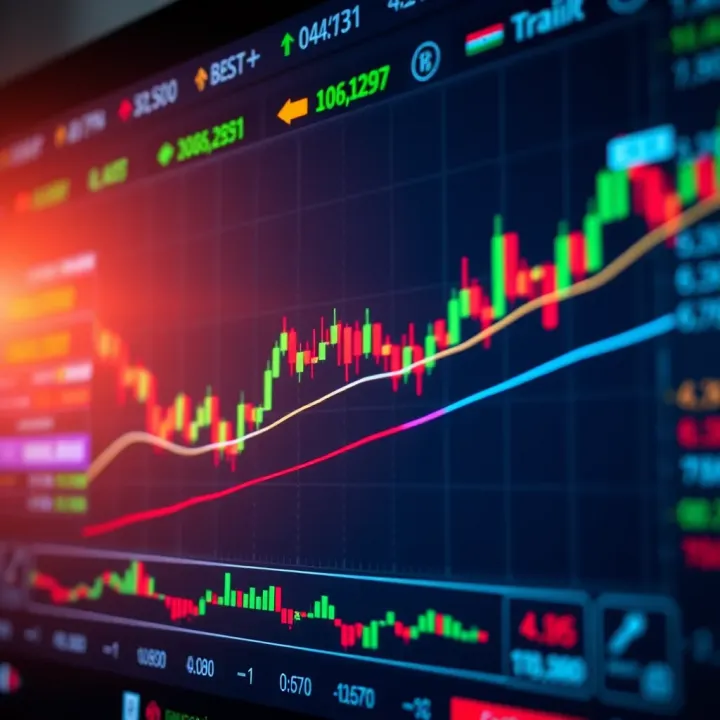 Cryptocurrency Price Movements and Trading Indicators Chart showing cryptocurrency price movements with candlestick patterns and volume indicators
