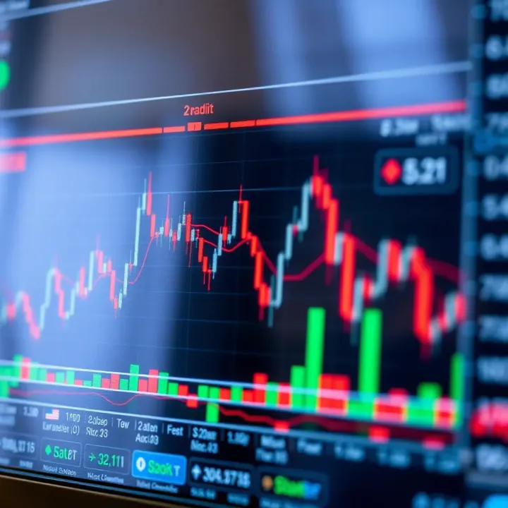 Graph showing upward and downward stock price movements with technical indicators
