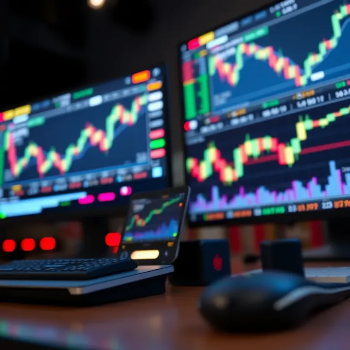 Virtual Trading Environment with Simulated Financial Instruments Illustration of a virtual trading environment with simulated financial assets and investment tools