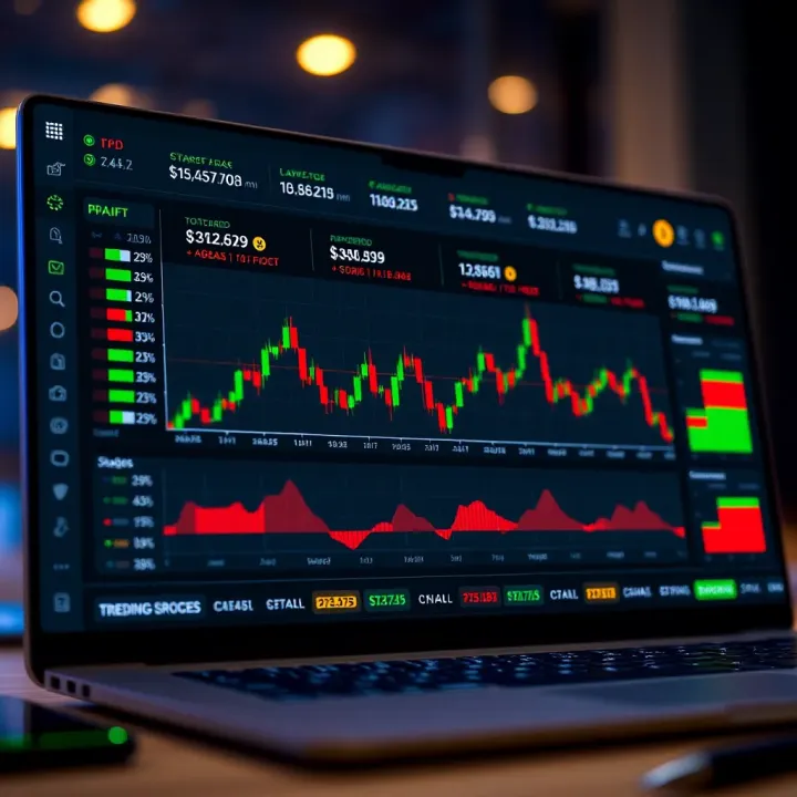 Virtual Trading Account Dashboard for Risk-Free Strategy Testing Illustration of a virtual trading account dashboard showing profit and loss simulation