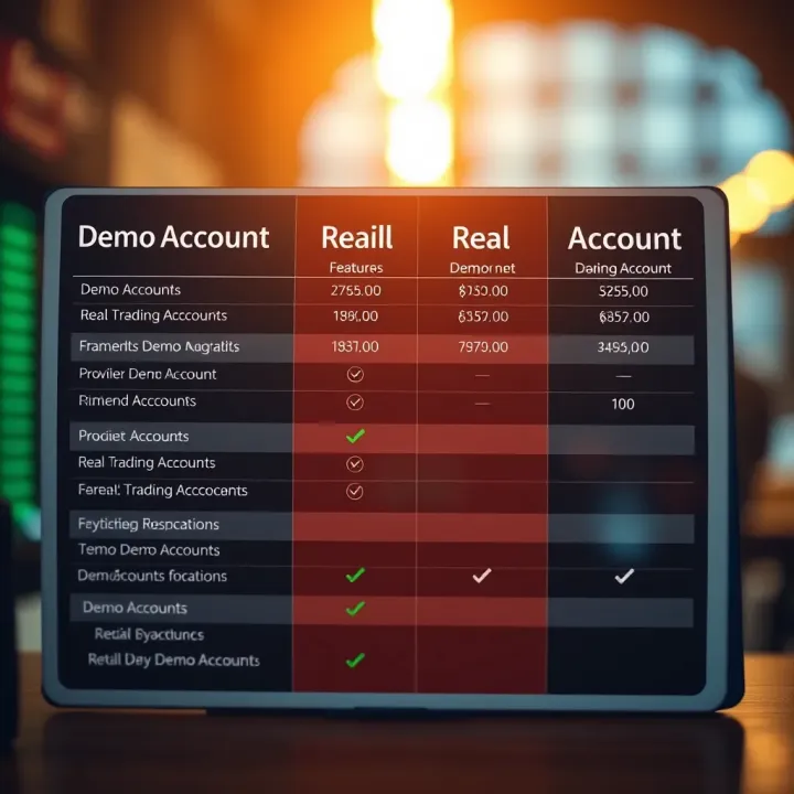 Comparison Between Demo Account and Real Trading Account Features Comparison chart highlighting differences between demo accounts and real trading accounts