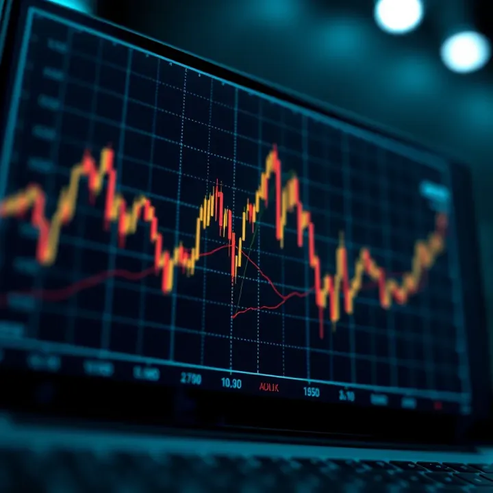 Financial Market Trends and Digital Interface Visualization Graph showing financial market trends with digital interface