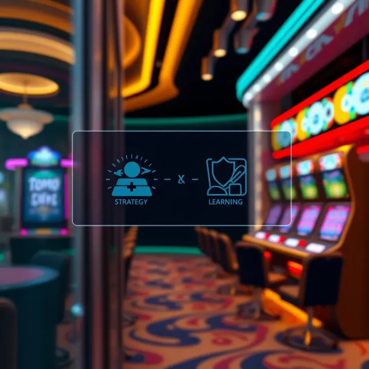 Safe Casino Environment Emphasizing Strategy and Learning Through Demo Play Graphic showing a safe and secure casino environment with digital icons representing strategy and learning
