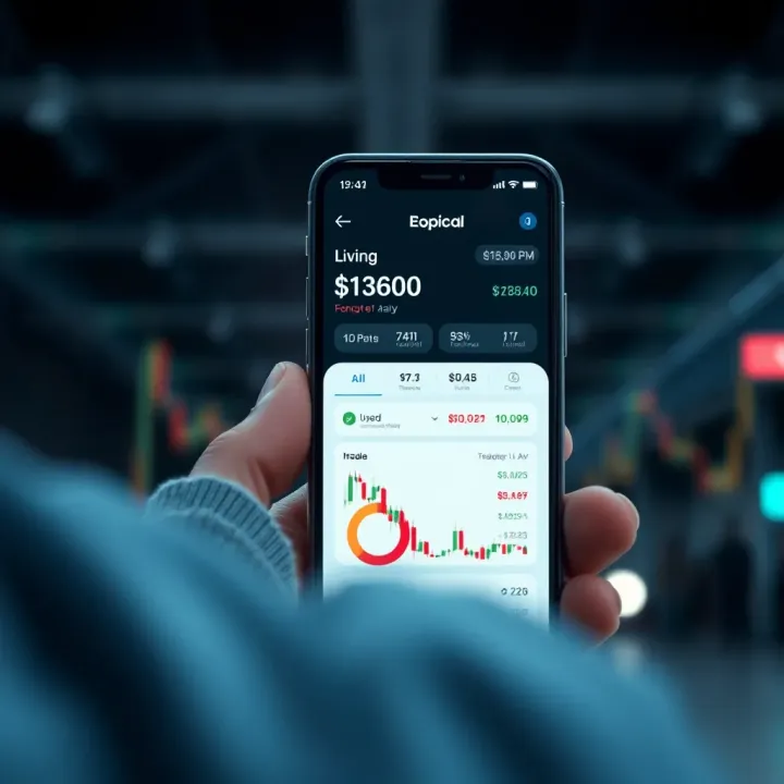 Mobile application interface showing live copy trading activities and portfolio performance