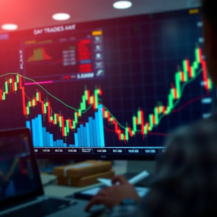 Illustration showing key concepts of day trading strategies on digital charts