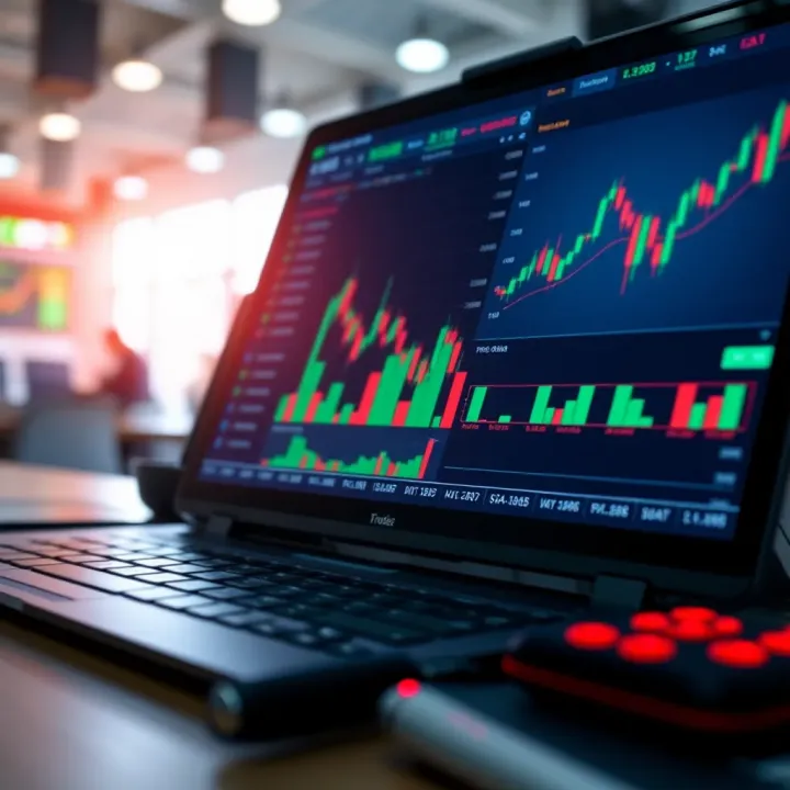 User interface of a day trading platform showing stock charts and trade options