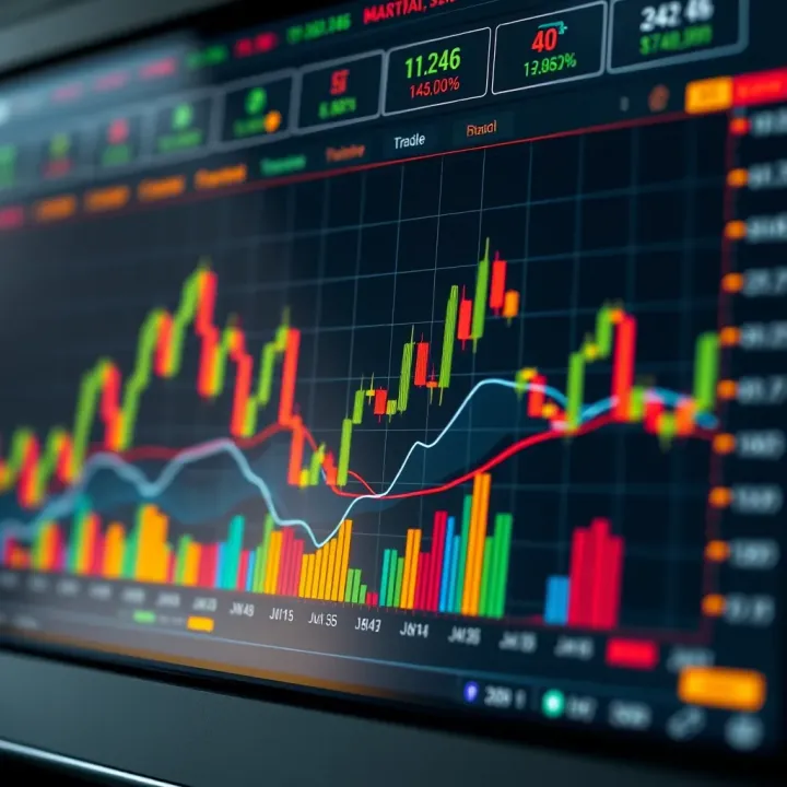 Cryptocurrency Price Movements and Technical Indicators Cryptocurrency chart displaying price movements and trading volume with technical indicators