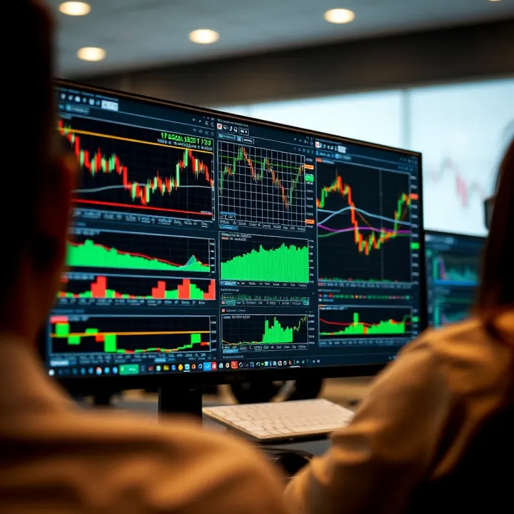 Overview of Trading Software Used in Day Trading Computer screen displaying multiple financial charts and trading platforms interface