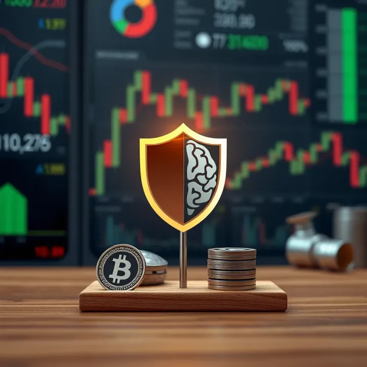 Risk Management and Trader Psychology Essentials Visual representation of risk management and psychological balance in trading with icons of shield and brain