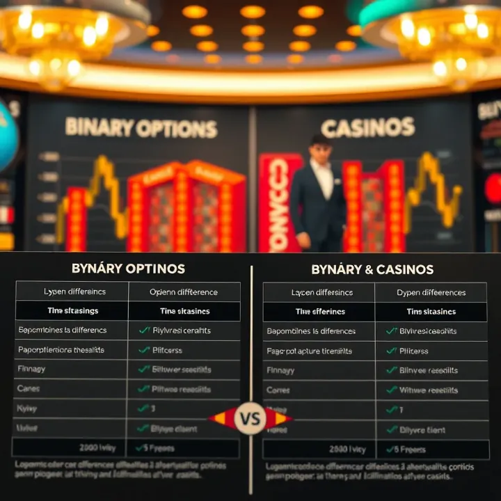 Comparison Between Binary Options and Casinos Comparison chart illustrating key differences and similarities between binary options and casinos