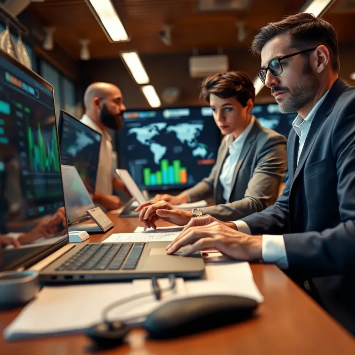 Business team using digital tools to analyze competitive market data
