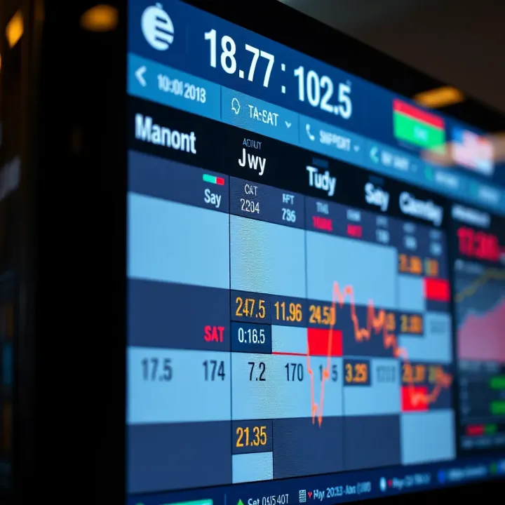 Economic calendar displayed on a digital screen highlighting important forex market events