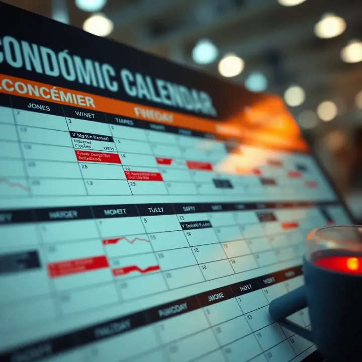 Detailed economic calendar showcasing various global financial events and indicators