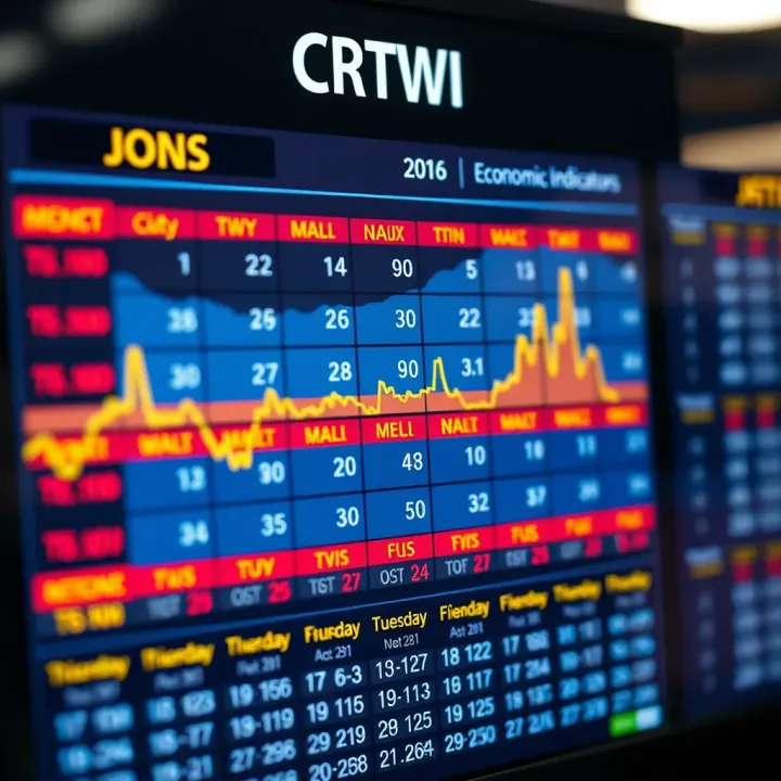 Financial calendar with key economic indicators and dates displayed on a digital screen