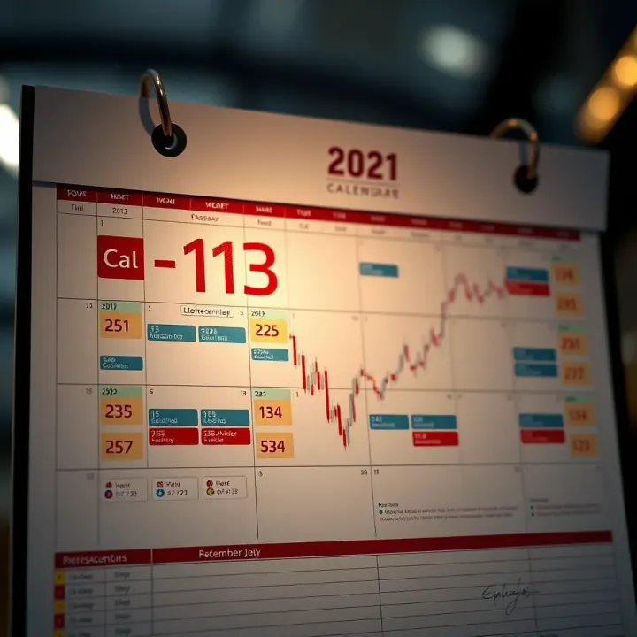 Calendar displaying key economic events and market indicators for strategic financial decisions
