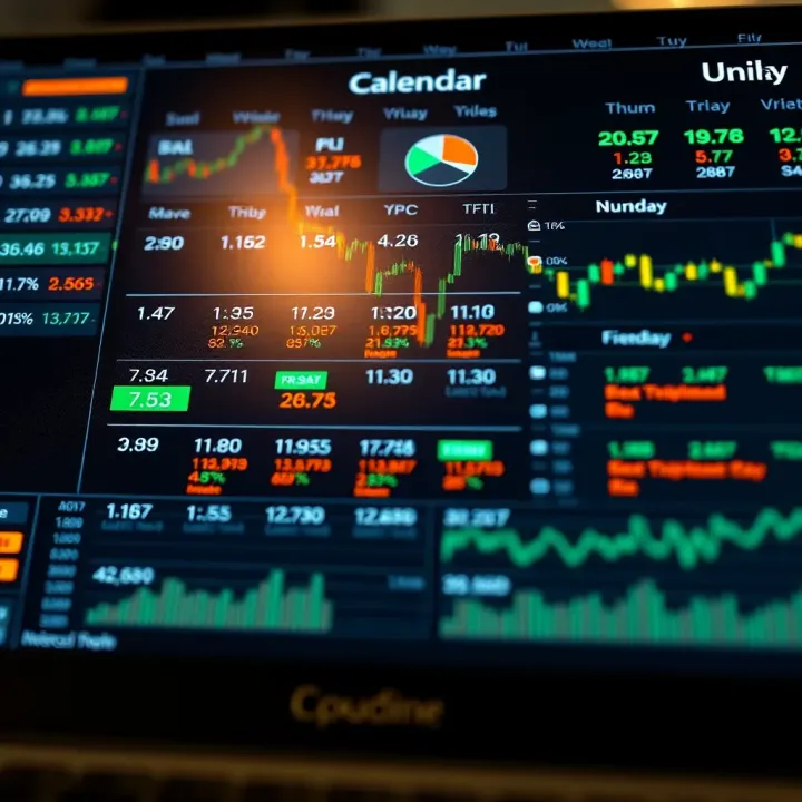 Economic calendar showing upcoming financial events and key indicators