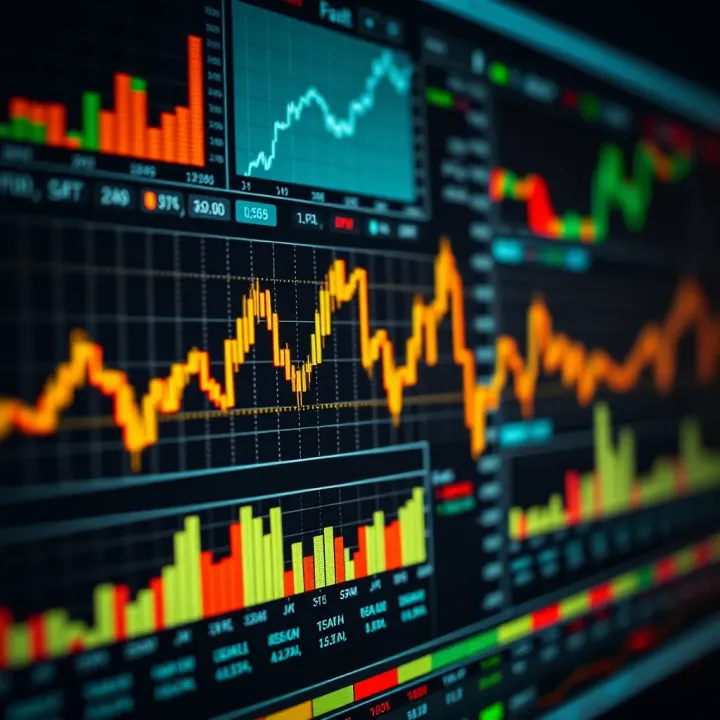 Collection of economic indicators and financial charts on a digital interface