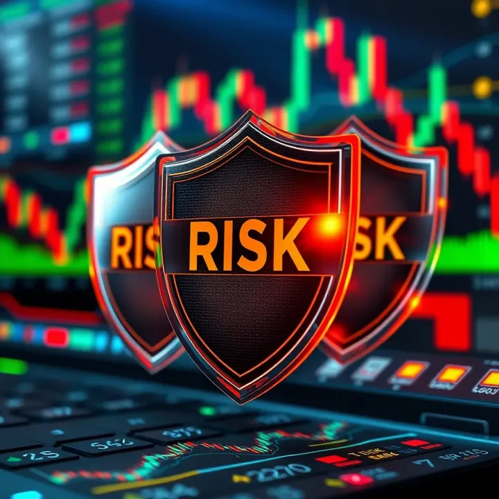 Risk Management Strategies for Secure Day Trading Visual of risk management concepts with protective shields overlaying financial graphs