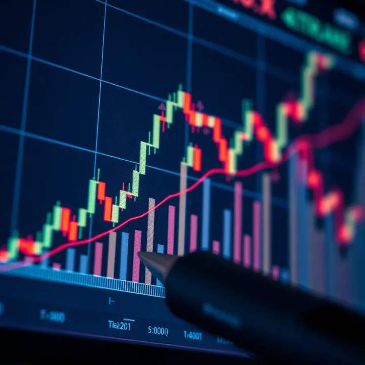 Graph showing upward trends with candlestick charts representing day trading activities
