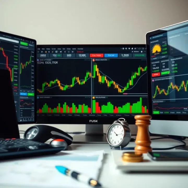 Key Tools and Risk Management Techniques for Successful Day Trading Collection of trading tools including charts, indicators, and risk management symbols