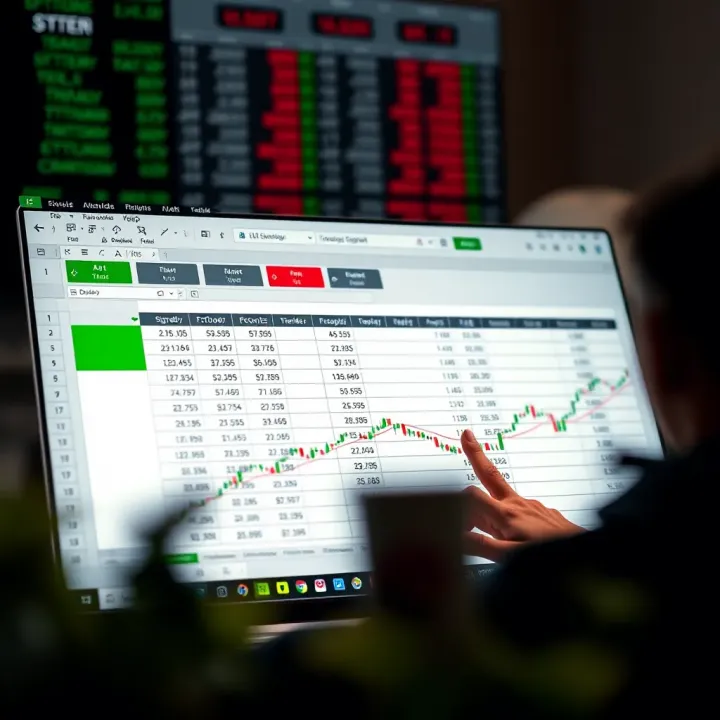 Graphical interface of a free spreadsheet showing investment strategy performance and trading signals