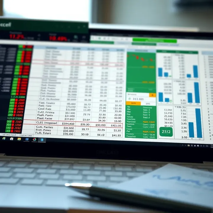 Excel spreadsheet displaying binary options data with charts and formulas