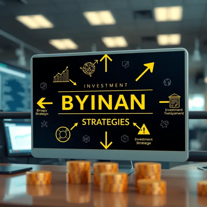 Visual Representation of Key Investment Strategies in Binary Options Illustration of investment strategy concepts with arrows and financial symbols