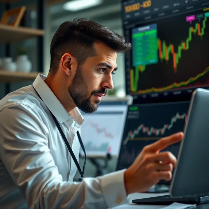 Investor Analyzing Economic Data for Market Decisions Investor reviewing financial charts and economic data to make informed market decisions