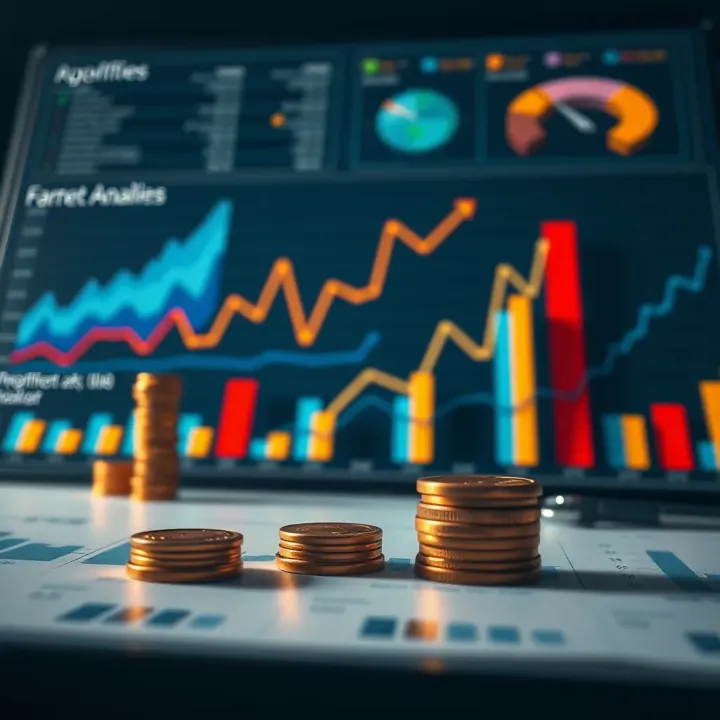 Strategic market analysis concept with graphs and competitive environment visualization