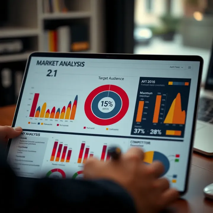 Market Analysis Featuring Target Audience and Competitor Overview Graphical representation of market analysis with target audience segmentation and competitor overview