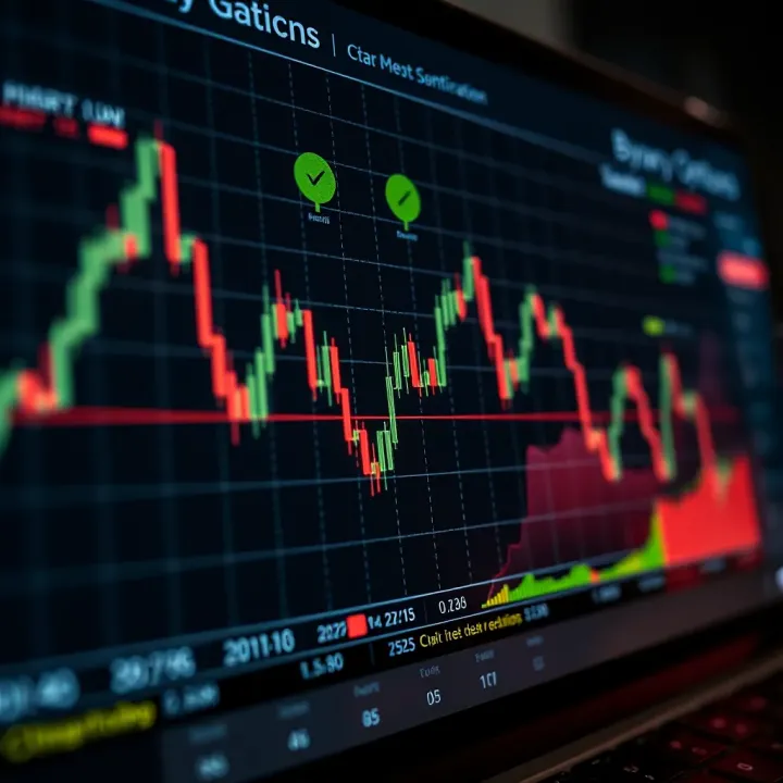 Binary Options Trading Performance Analysis Graph showing binary options trading performance with trend lines and market indicators