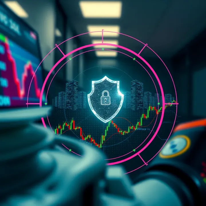 Conceptual graphic depicting secure financial protection against fraudulent binary options schemes