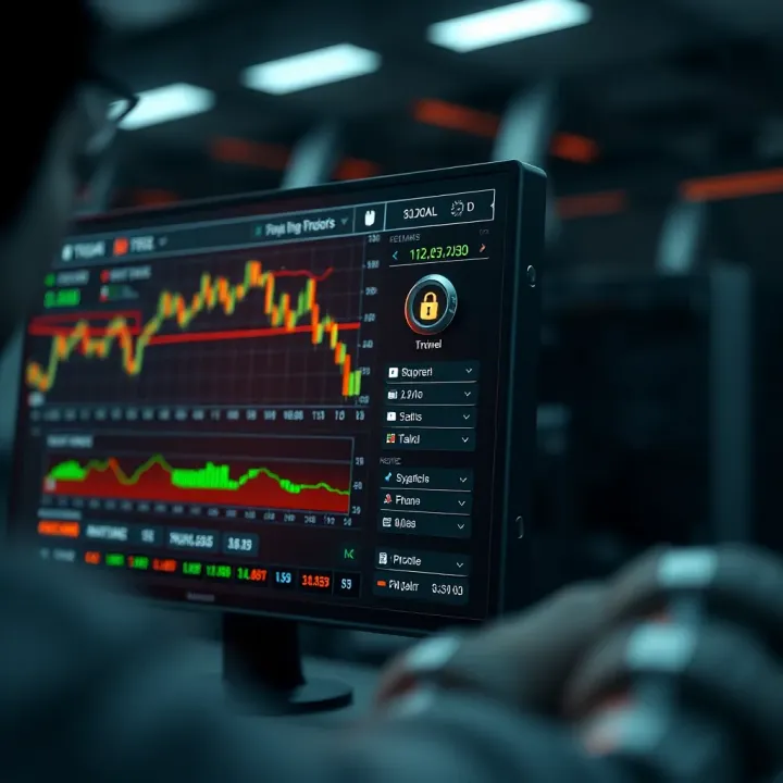 Secure digital interface with charts and settings for binary options robot configuration