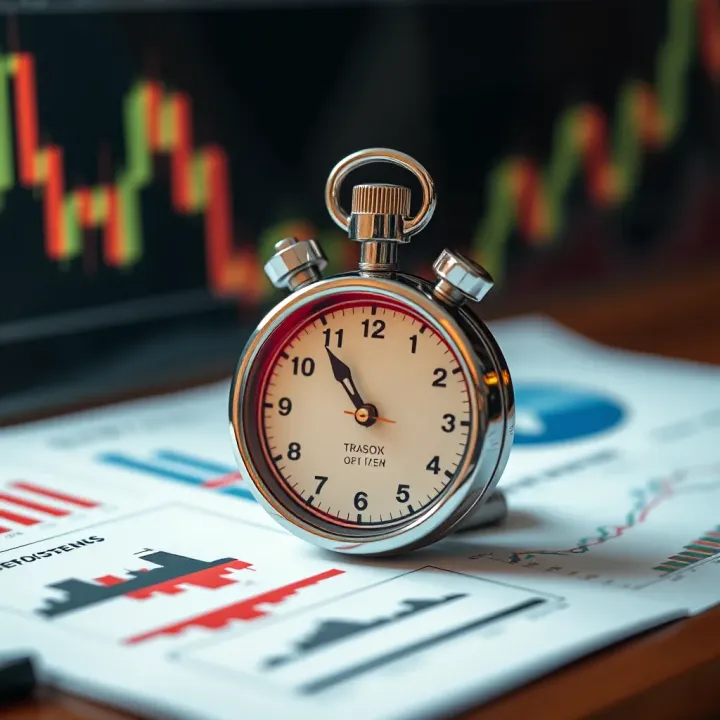 Risk Management in Short-Term Binary Options Trading Risk management concept with stopwatch and charts highlighting quick decision making