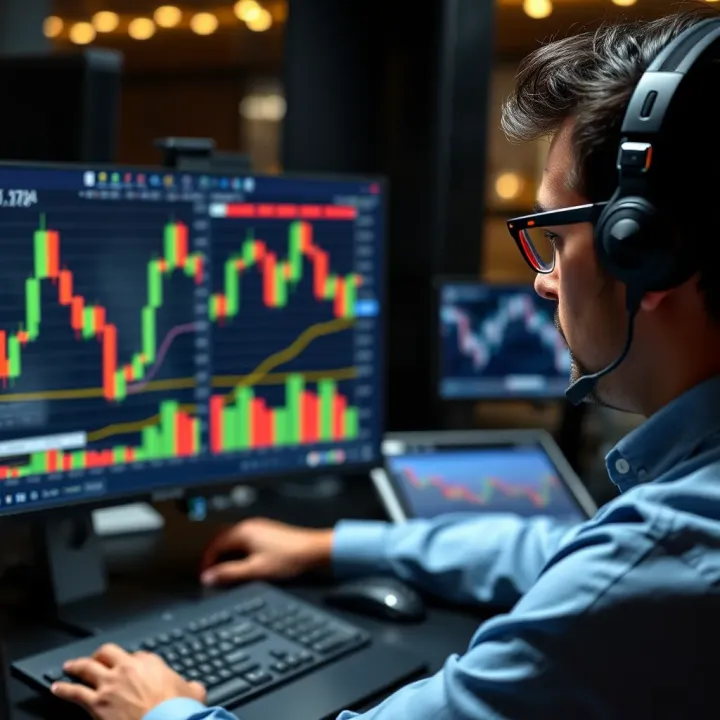 Trader analyzing candlestick patterns on a computer screen to make informed trading decisions