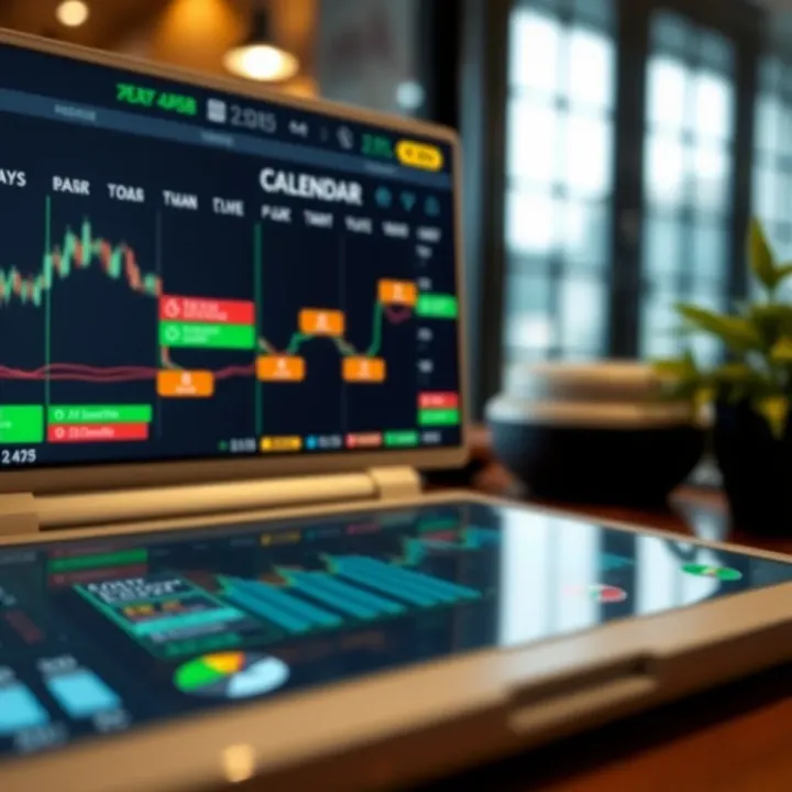 Calendar interface displaying key economic events and indicators for market analysis