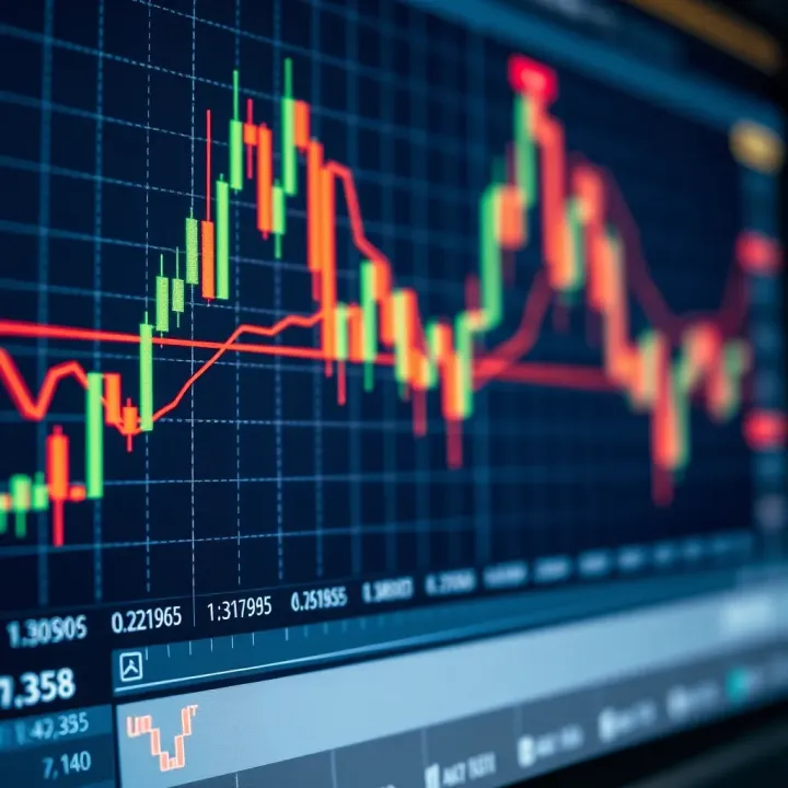 Graph showing price movements and candlestick patterns in financial trading